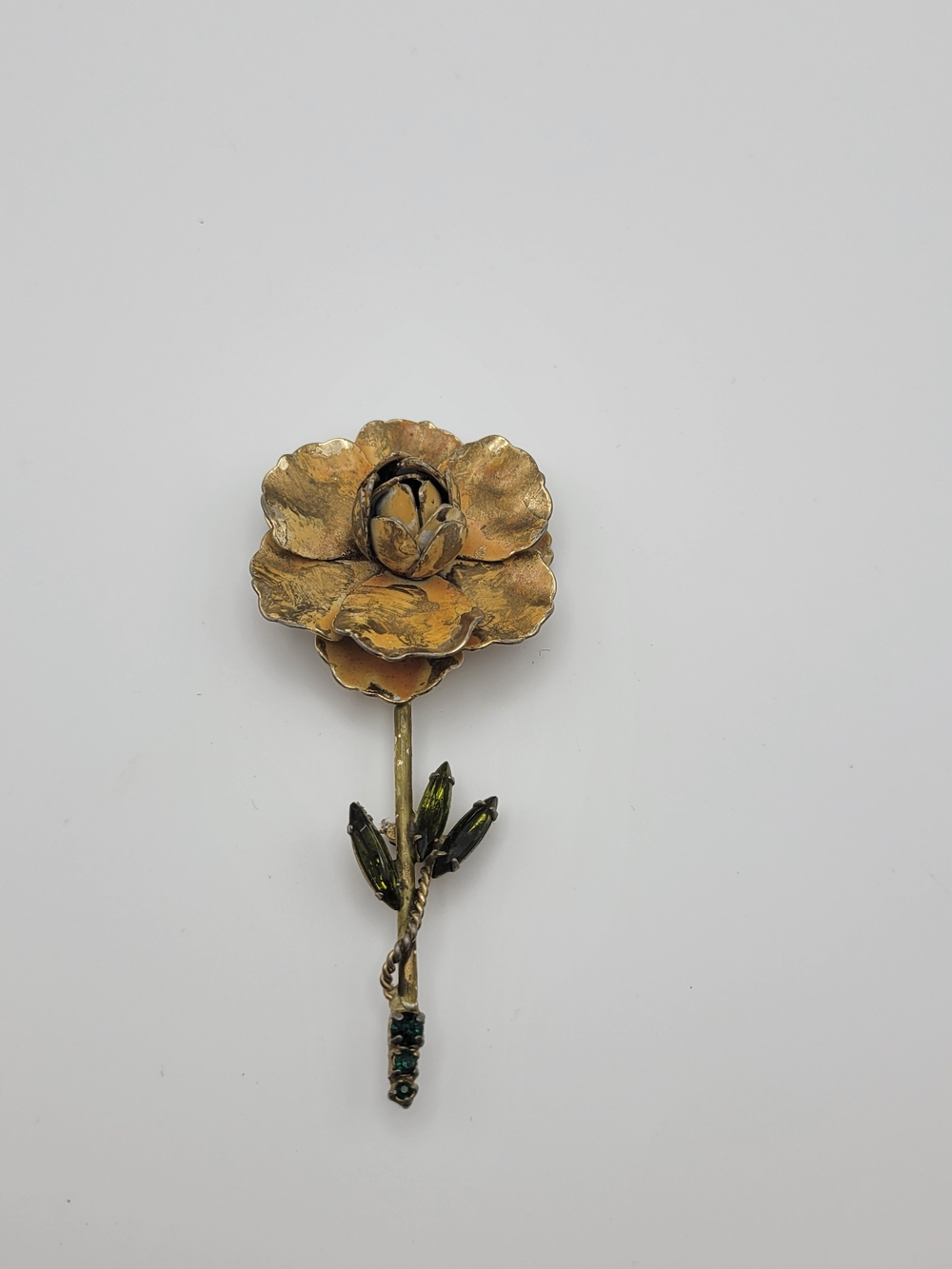 Weiss Signed Vintage Rhinestone Enameled Gold Tone Large Flower Brooch Pin 3.5"